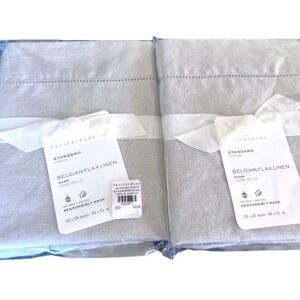 Set Of 2 Pottery Barn Belgian Flax Linen Shams Soft Gray  Standard NWT Hemstitch